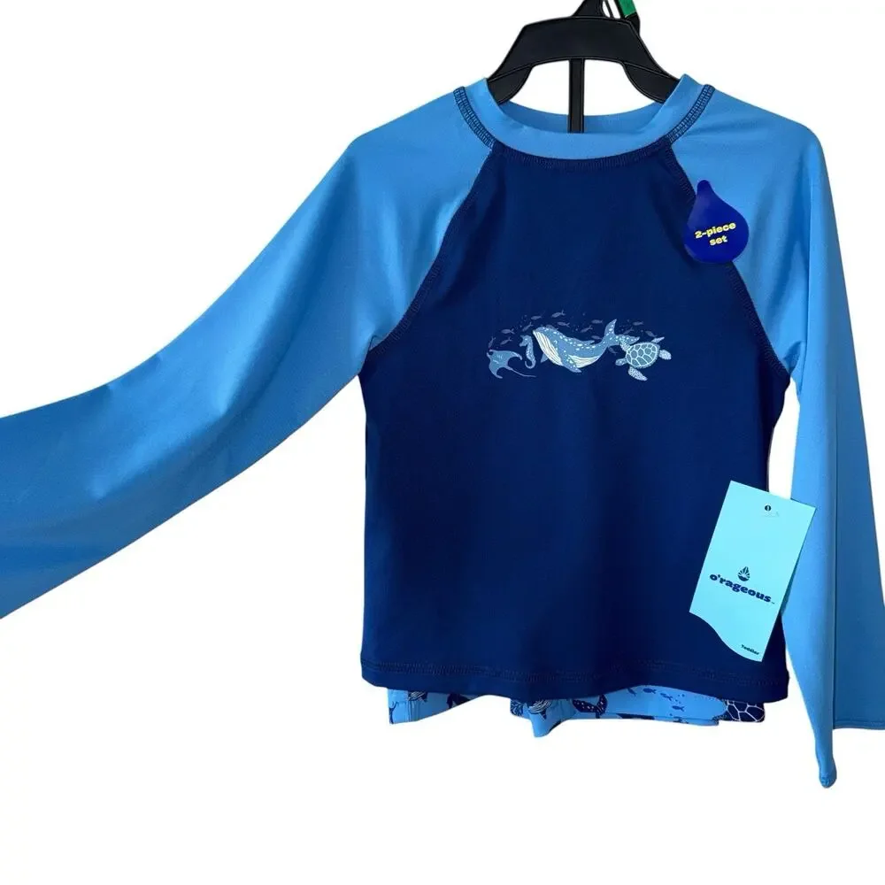 Rash Guard set Swim Blue Boys Shark Long Sleeves SZ/ 5/6